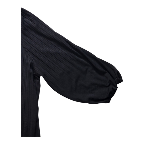 Investments Black Pleated Balloon Sleeve Blouse Top Size L Adjustable Neckline - Picture 6 of 8